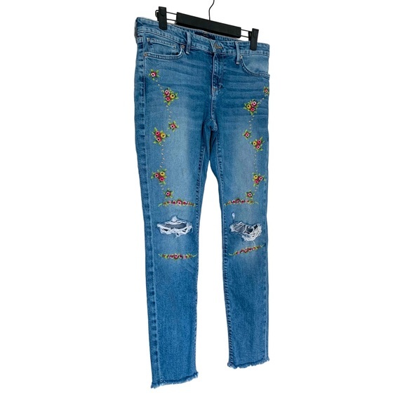 Lucky Brand Ava mid rise skinny jeans embroidered floral front‎ and rear, size 2 - Picture 2 of 14